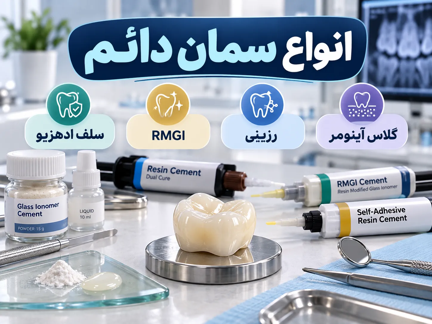انواع سمان دائم دندانپزشکی شامل رزینی، گلاس آینومر و RMGI